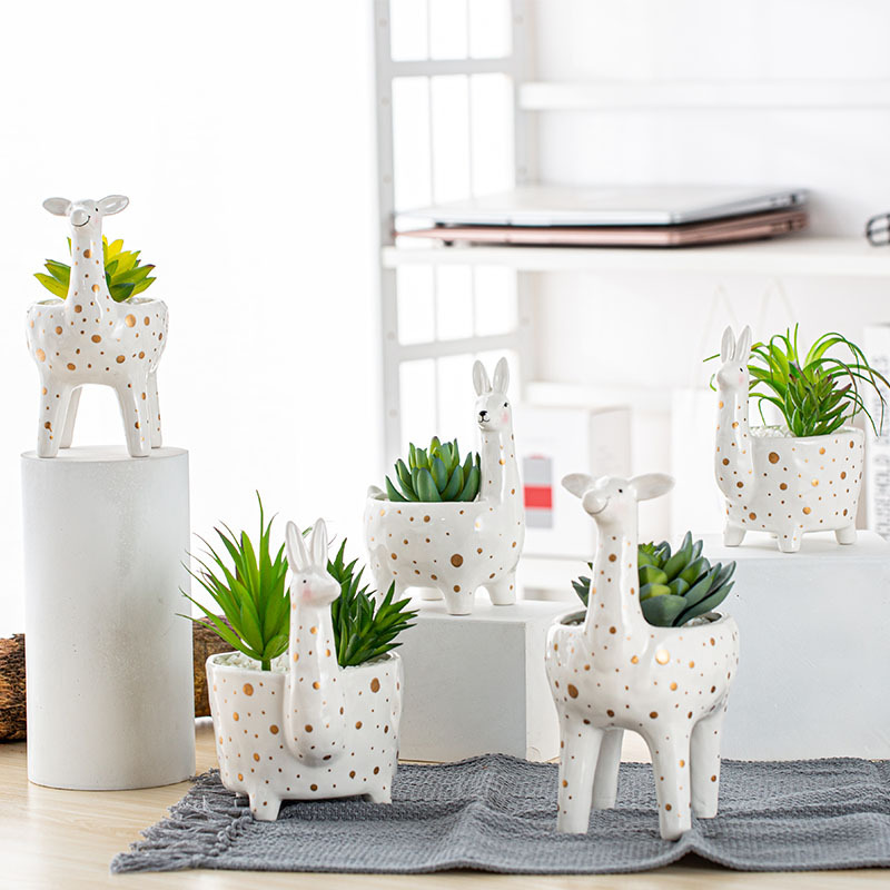 Cute cartoon animal ceramic alpaca indoor plant pots - photo 1
