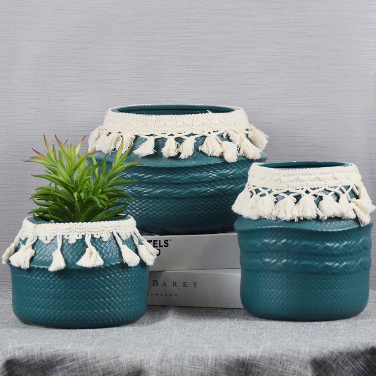 Ceramic succulent pot weaving planter - photo 1