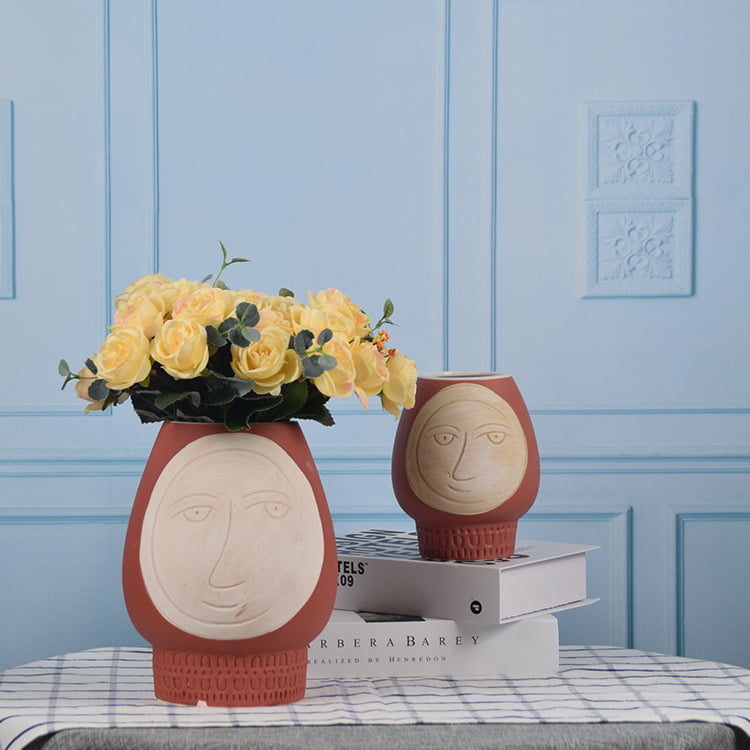 Set of 3 human face design ceramic flower vase - photo 1