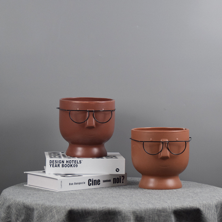Creative glasses face ceramic succulent plant pots - photo 1