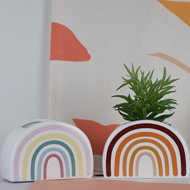 Hand painted rainbow watercolor ceramic vase - photo 1