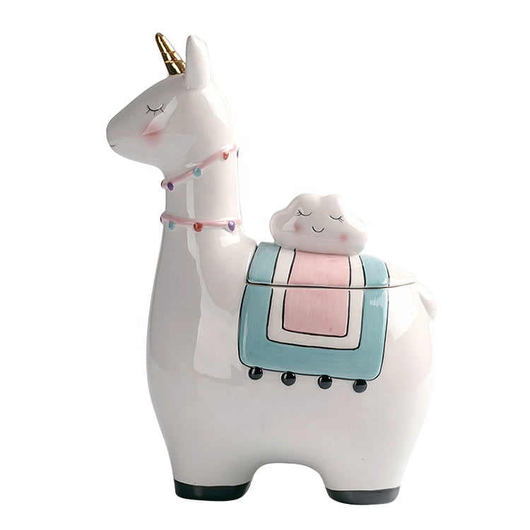 Alpaca 3d painted ceramic storage cookie jar - photo 3