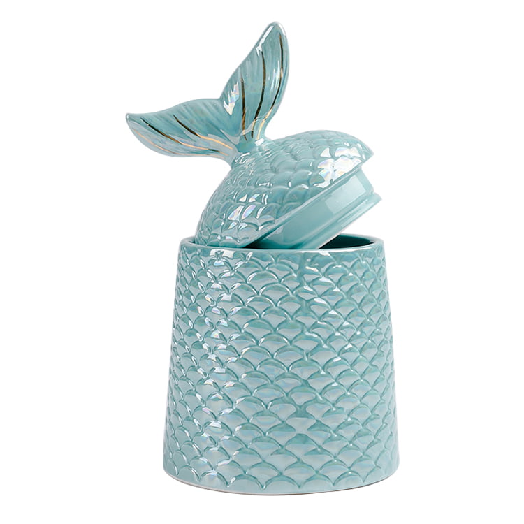 Blue ceramic mermaid cookie jar - photo 3