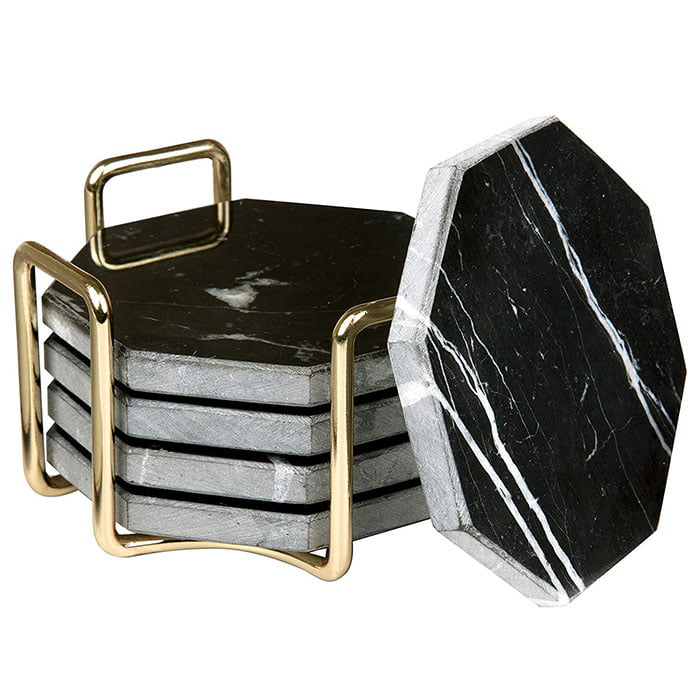 Ceramic black marble coasters set with gold holder - photo 1