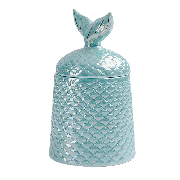 Blue ceramic mermaid cookie jar - photo 1