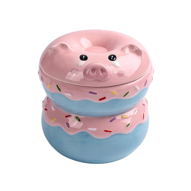 Pig and donut design ceramic cookie jar - photo 1