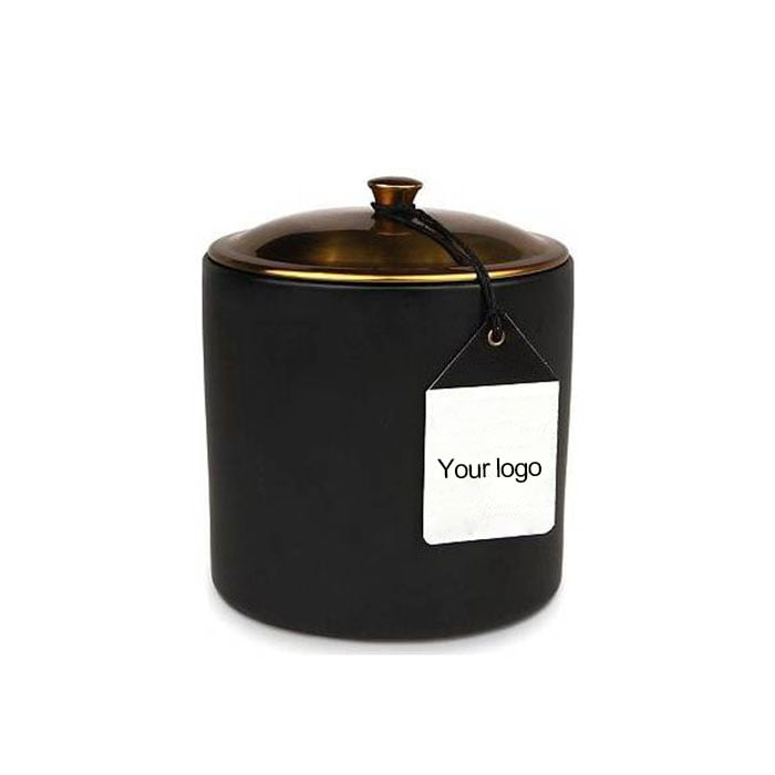 Classical ceramic candle jar with gold lid - photo 1