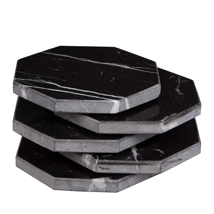 Ceramic black marble coasters set with gold holder - photo 2