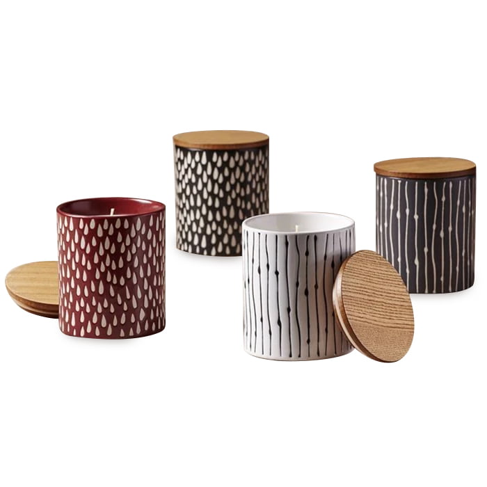 Nordic porcelain candle vessel with bamboo lid - photo 1
