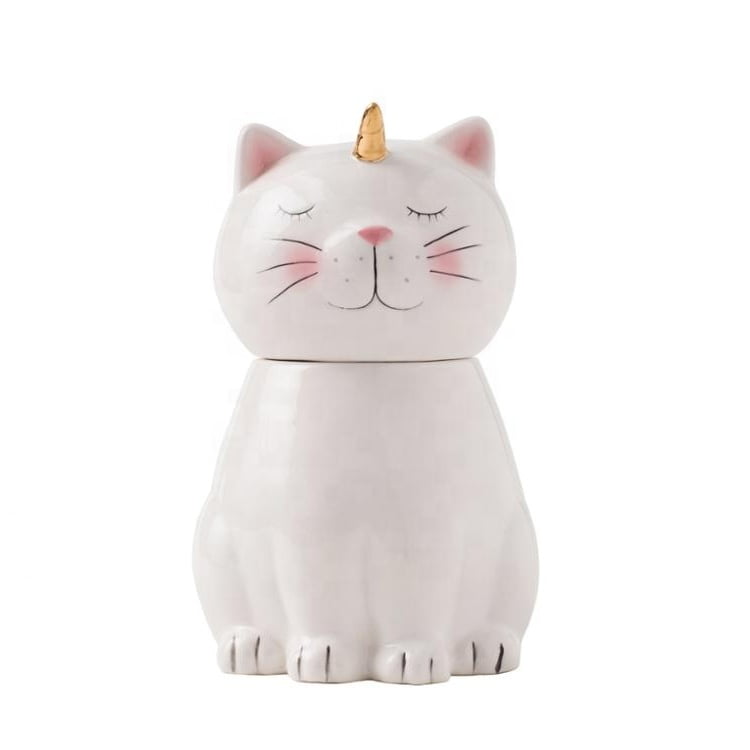 Cartoon cat ceramic cookie jar with lid - photo 1