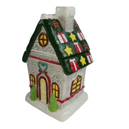 Ceramic xmas christmas house shape cookie jar
