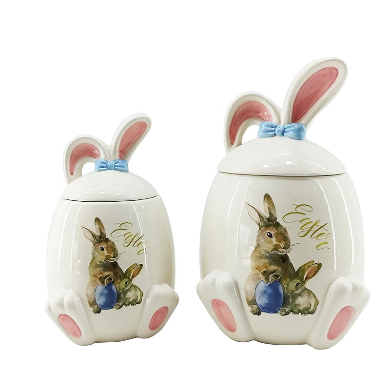 Easter bunny shape ceramic cookie jar