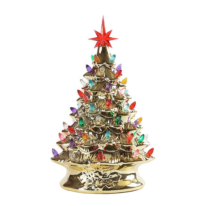 Silver ceramic christmas tree with led lights - photo 1