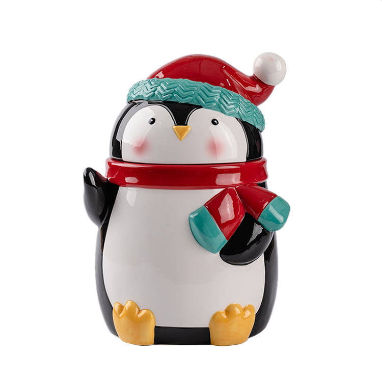 Christmas ceramic penguin storage cookie jar - photo 1