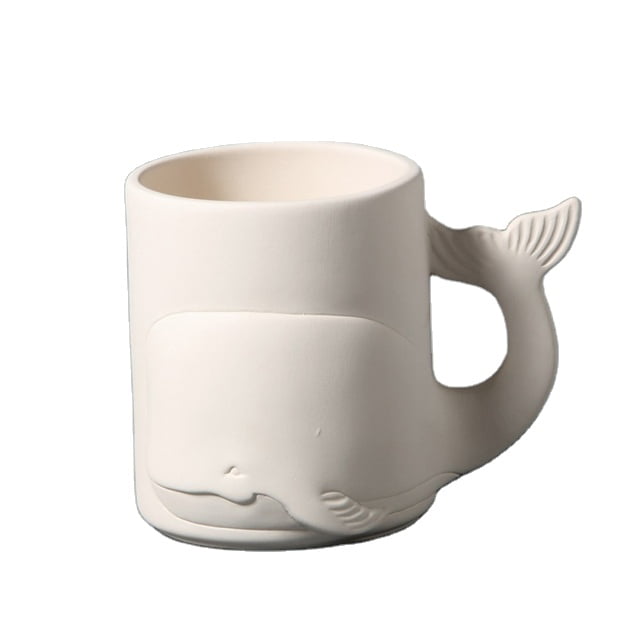 Bisque ceramic unglazed whale mug