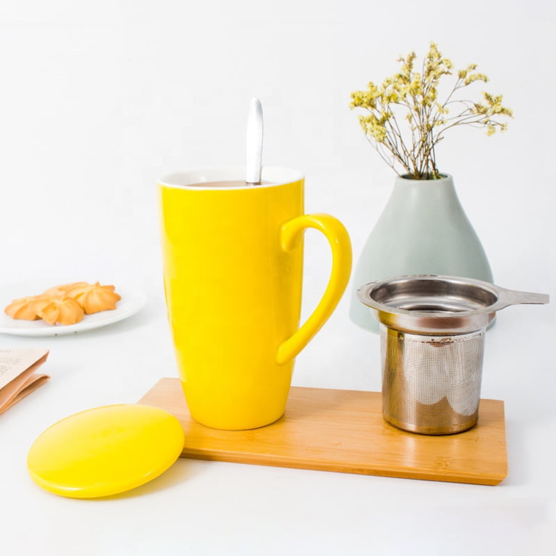 16oz colorful ceramic tea mug with infuser and lid
