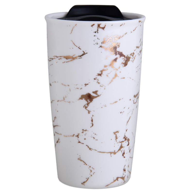 Double wall 12oz coffee ceramic travel mug with wrap lid - photo 1